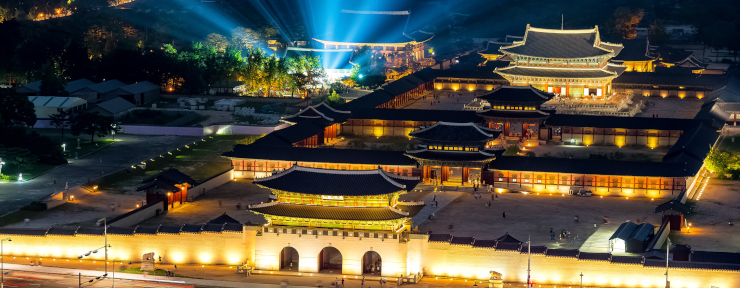 Gyeongbokgung Palace at night, and built up over six hundred years