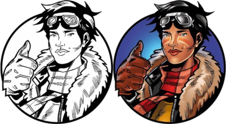 Line art and colored versions of Jenny